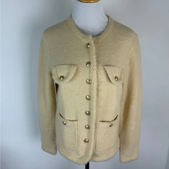 J. Crew Textured Boucle Lady Jacket Cream Gold Button Cardigan Size S - Picture 4 of 9